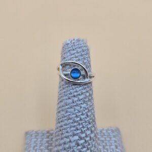 Size 3.5 Sterling Silver Blue Cat's Eye Toe Band Ring A4613